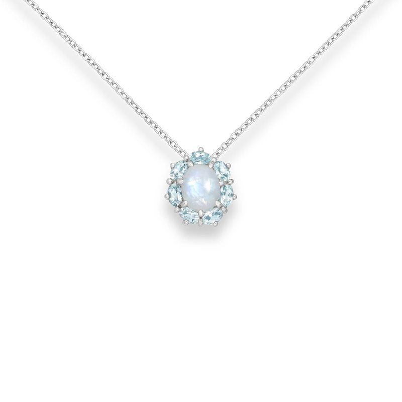 Rainbow Moonstone and Sky Blue Topaz Crystal Necklace