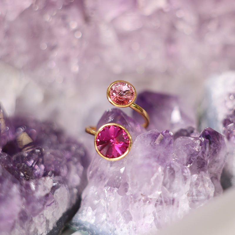 High Vibe Sparkle Adjustable Austrian Crystal Ring (Fuchsia & Light Rose)