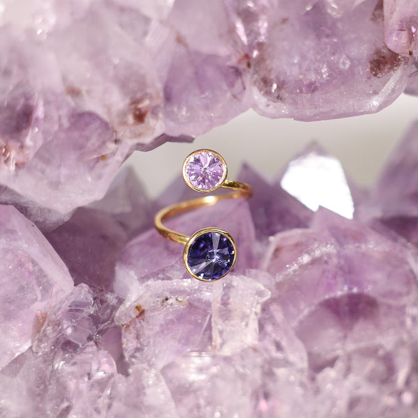 High Vibe Sparkle Adjustable Austrian Crystal Ring (Tanzanite & Violet)