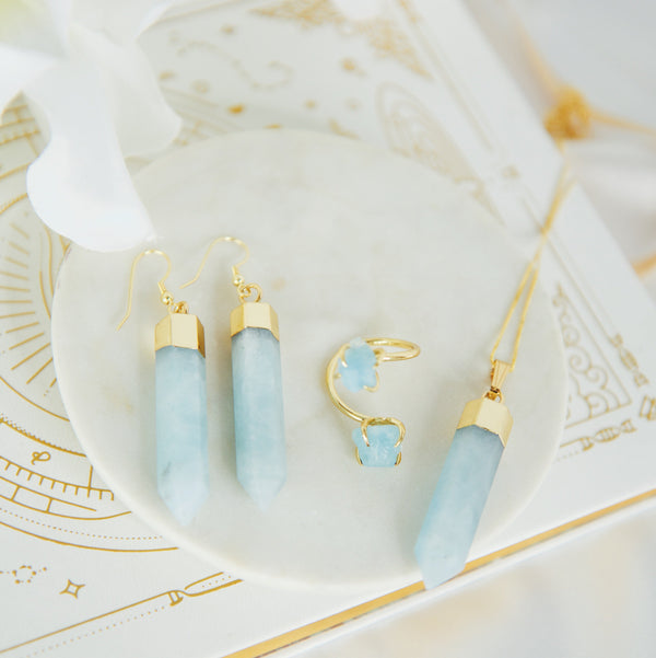 Aquamarine Jewelry Set In Gold Plated 925 Sterling Silver - Beau Life