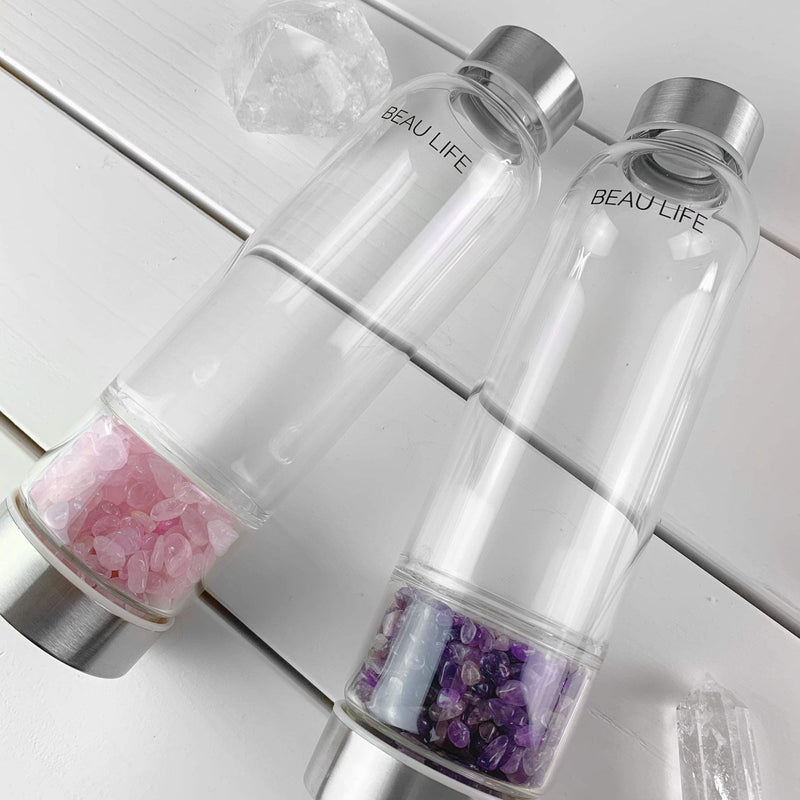 Rose Quartz Crystal Water Bottle.