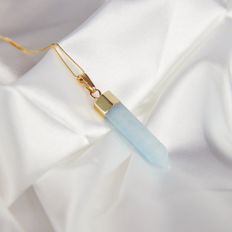 Aquamarine Point Necklace in Gold Plated 925 Sterling Silver - Beau Life