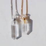 High Priestess Clear Quartz Point Necklace with Oil Chamber Gold.